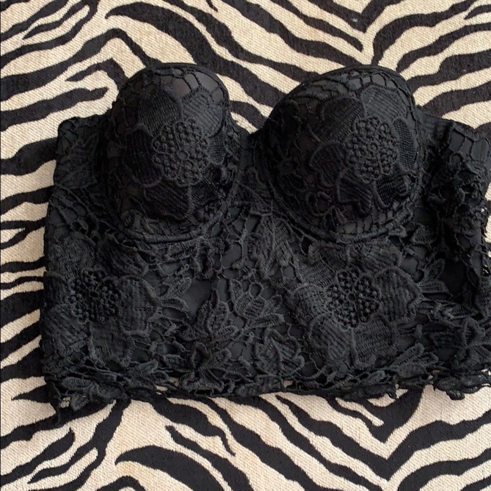 Black Crochet Strapless Bustier-38/C
